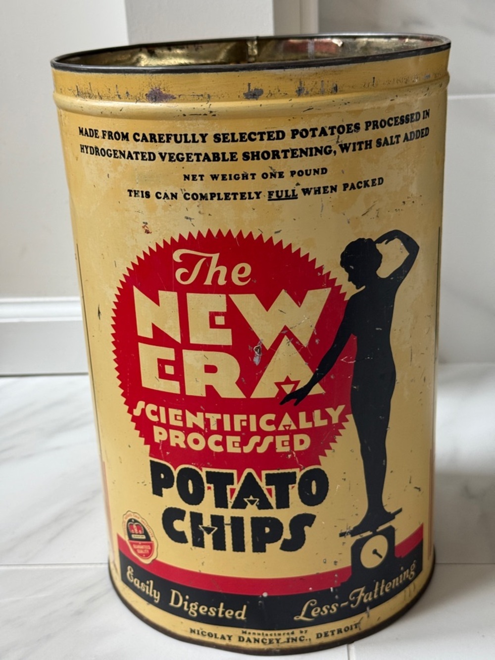 Vintage Nicolay Dancey Potato Chip Tin Detroit Art Deco 1940s 1950s